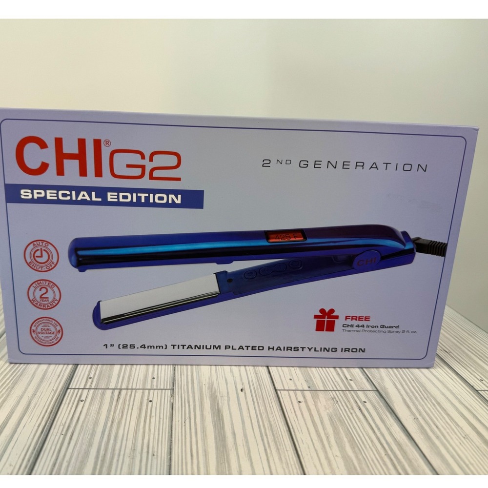CHI G2 1 Inch Titanium Hairstyling Flat Iron Hair Straightener Blue CA0004-T NEW
